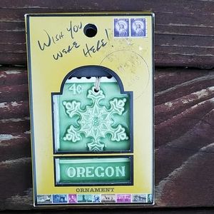 Porcelain Oregon Snowflake Stamp Ornament - Made In USA